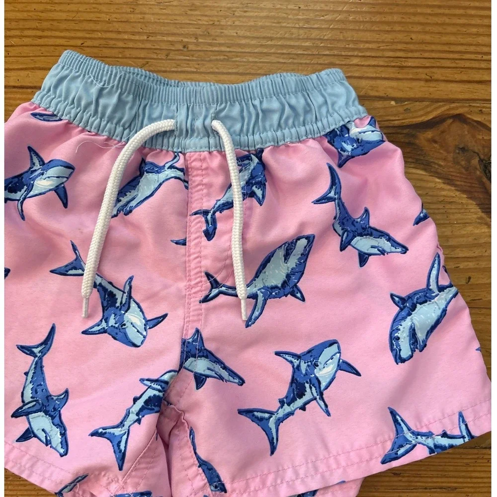 Floatimini Swim Trunks Kids Pink Blue Shark Print Board Shorts‎ SIZE 2T